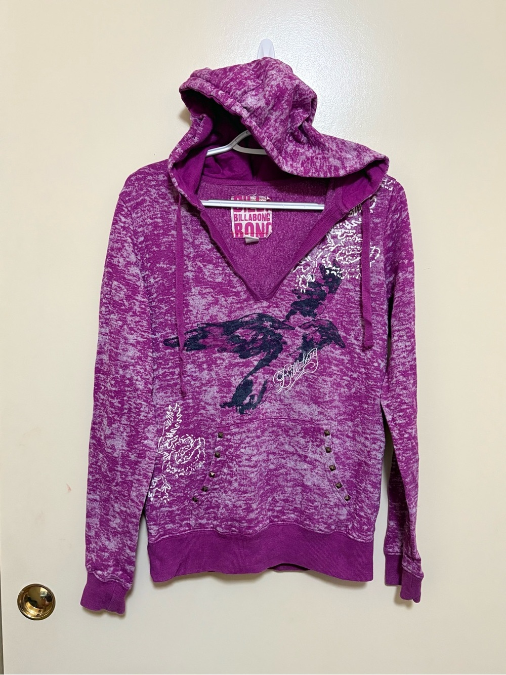 Y2K Billabong Women's Purple Marled Pullover Hoodie Sweater